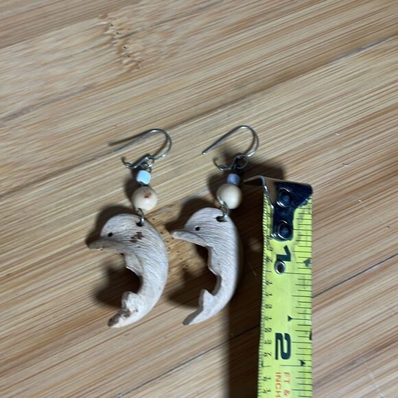 Vintage Brazilian Wooden Dolphin Earrings with Beads (Purchased in Brazil) - Picture 7 of 9